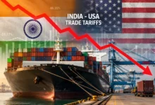 Indian cargo ship and container port representing US India trade tariff impact 2026