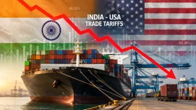 Indian cargo ship and container port representing US India trade tariff impact 2026