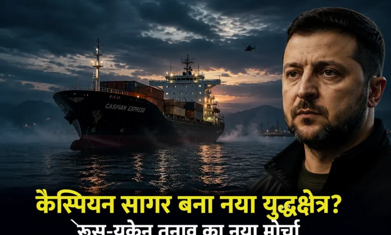कैस्पियन सागर के जलमार्ग से गुजरते वाणिज्यिक मालवाहक जहाज का प्रतीकात्मक दृश्य